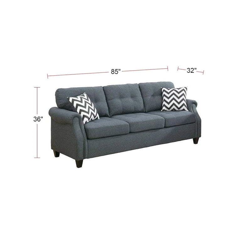 Ensemble 2 pièces canapé et causeuse – Café clair / Gris bleu / Café foncé, console USB