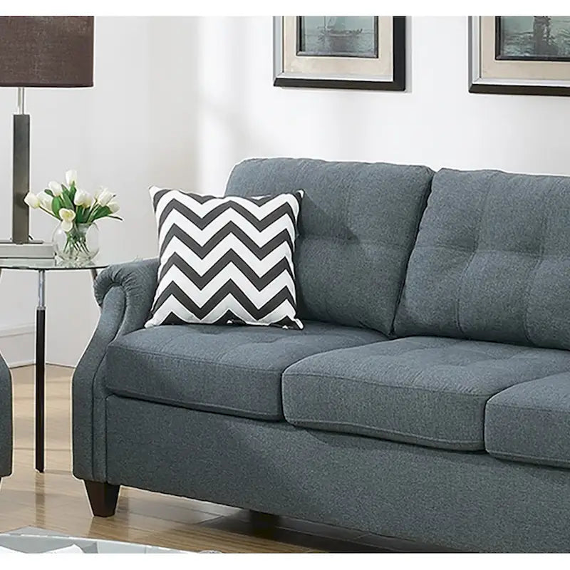 Ensemble 2 pièces canapé et causeuse – Café clair / Gris bleu / Café foncé, console USB