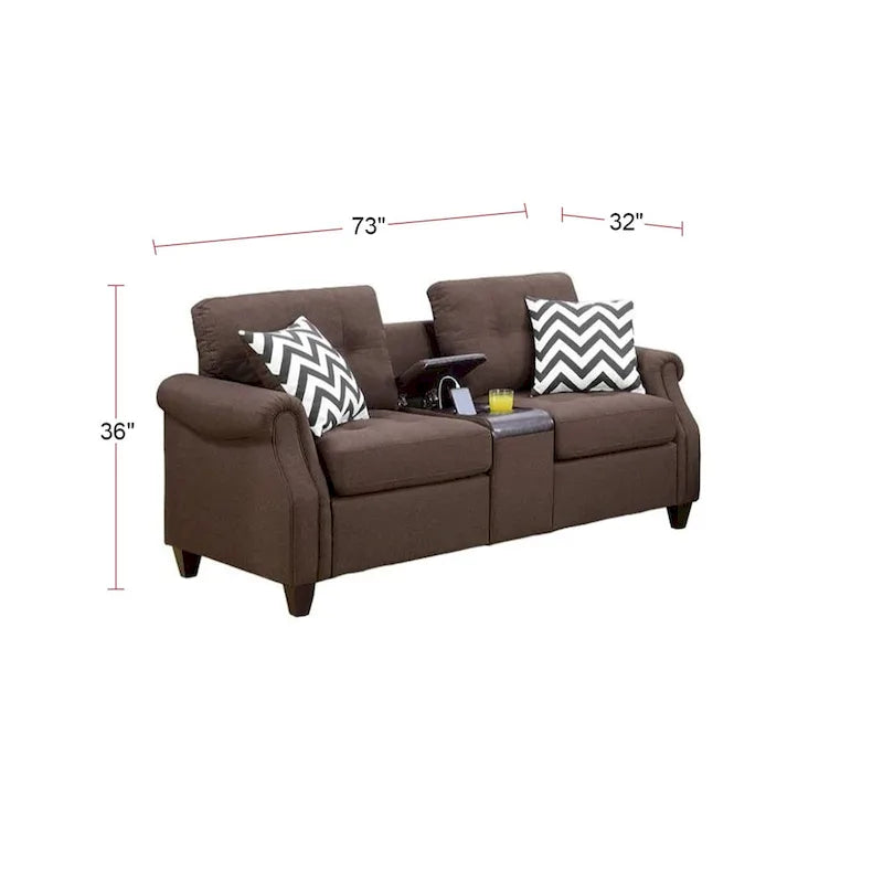 Ensemble 2 pièces canapé et causeuse – Café clair / Gris bleu / Café foncé, console USB