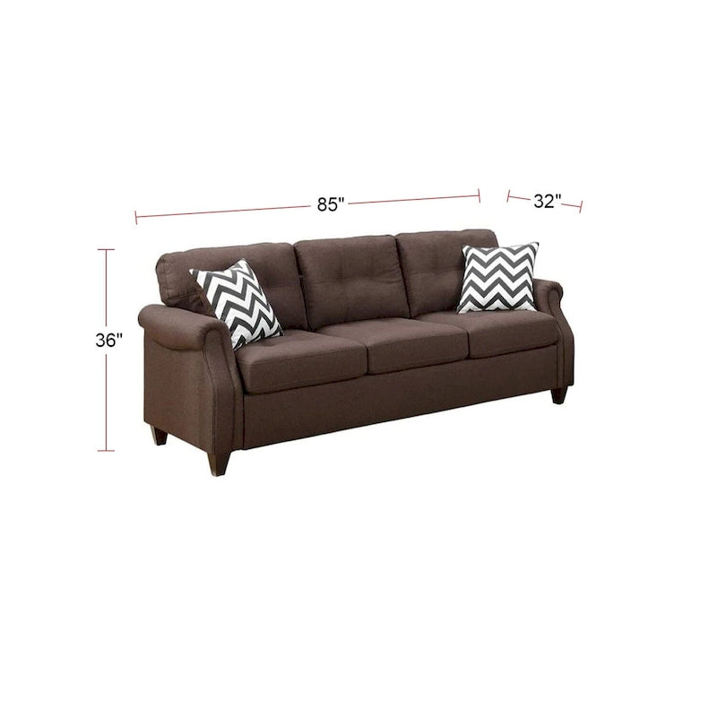 Ensemble 2 pièces canapé et causeuse – Café clair / Gris bleu / Café foncé, console USB