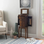 Armoire à bijoux sur pied avec miroir, en noyer, pour 1 personne