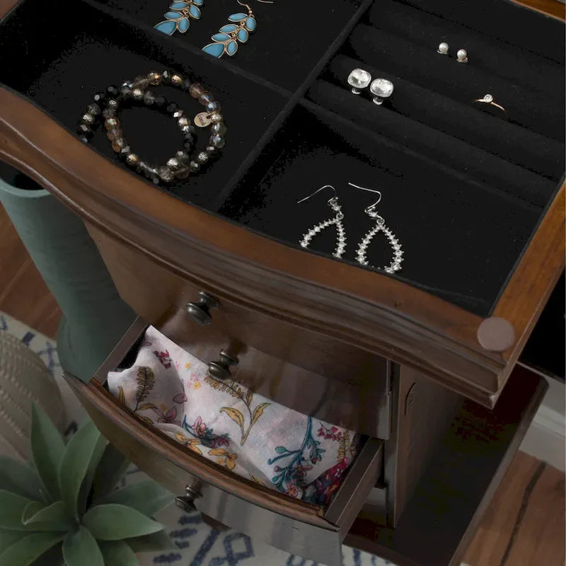 Armoire à bijoux sur pied avec miroir, en noyer, pour 1 personne