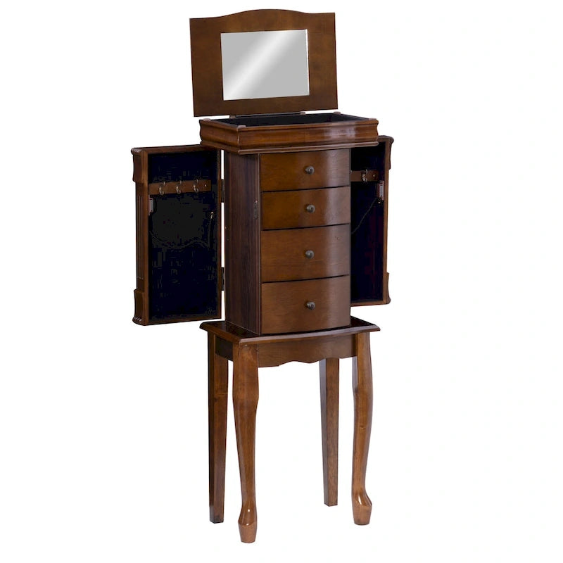 Armoire à bijoux sur pied avec miroir, en noyer, pour 1 personne
