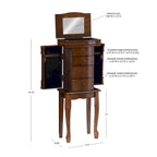 Armoire à bijoux sur pied avec miroir, en noyer, pour 1 personne