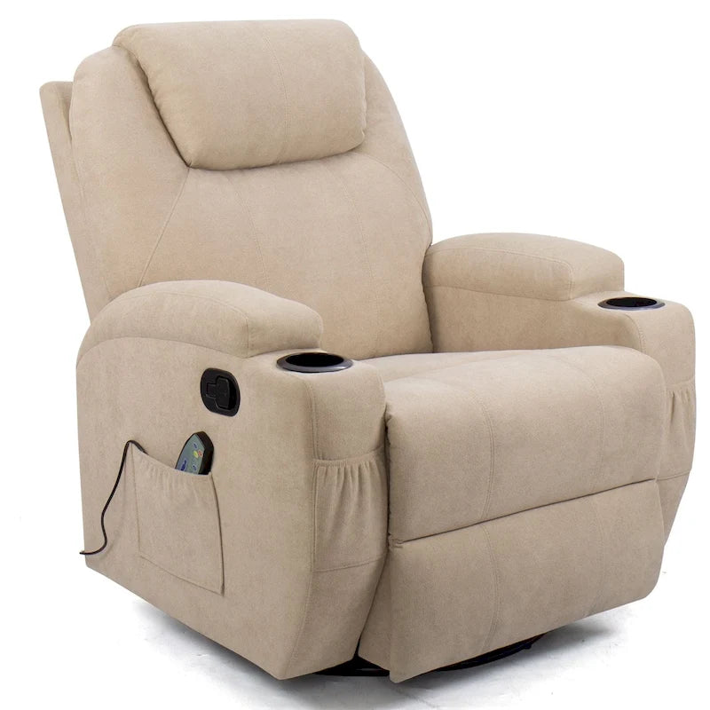 Fauteuil inclinable massant pivotant, tissu, une place – Marron / Beige / Gris