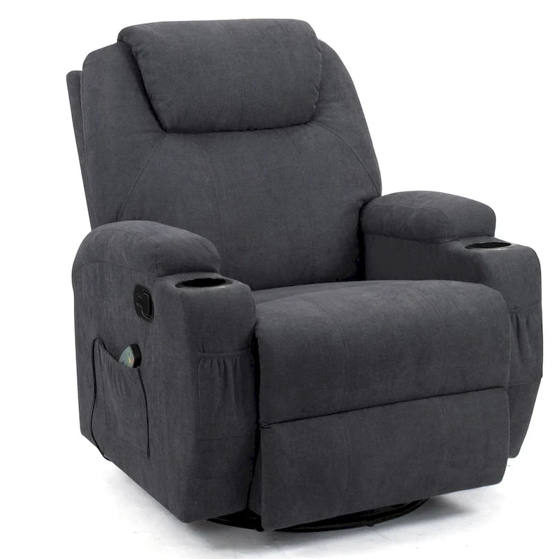 Fauteuil inclinable massant pivotant, tissu, une place – Marron / Beige / Gris