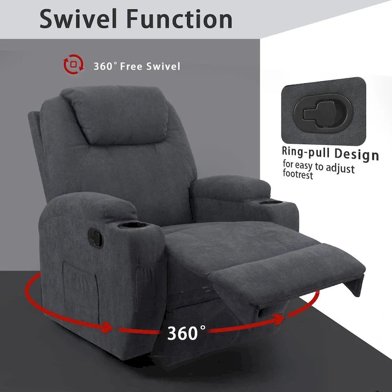 Fauteuil inclinable massant pivotant, tissu, une place – Marron / Beige / Gris