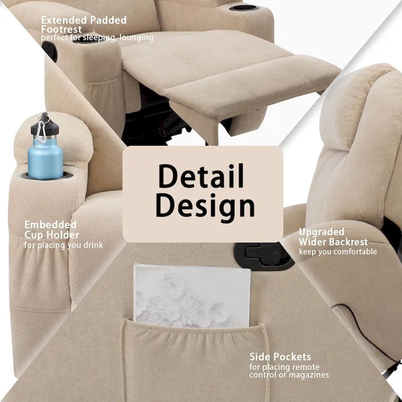 Fauteuil inclinable massant pivotant, tissu, une place – Marron / Beige / Gris