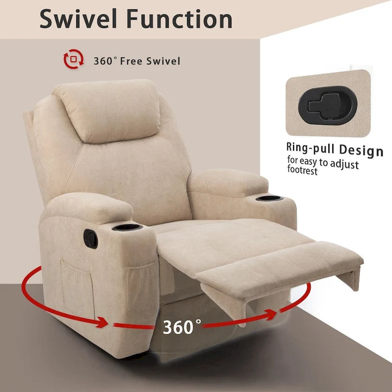 Fauteuil inclinable massant pivotant, tissu, une place – Marron / Beige / Gris