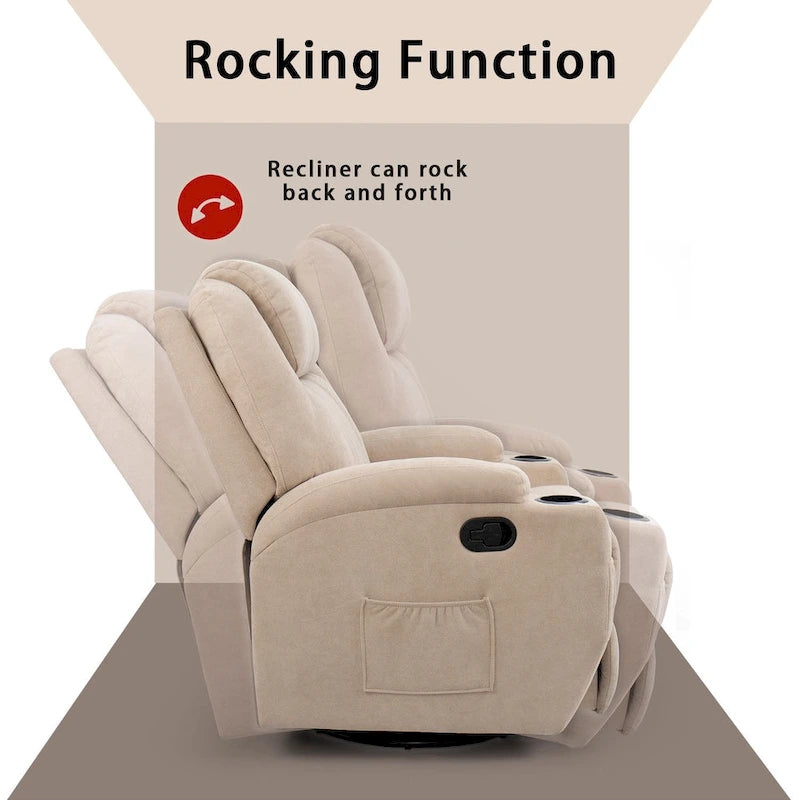 Fauteuil inclinable massant pivotant, tissu, une place – Marron / Beige / Gris