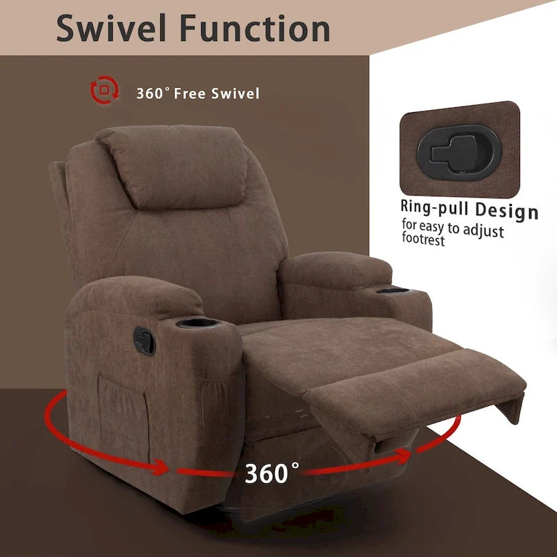 Fauteuil inclinable massant pivotant, tissu, une place – Marron / Beige / Gris