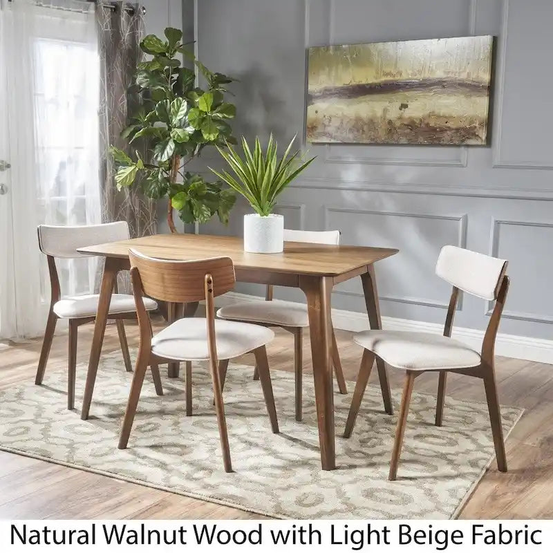 Ensemble de salle à manger rectangulaire Mid-Century, Bois naturel et multicolore, 5 pièces (4 places)