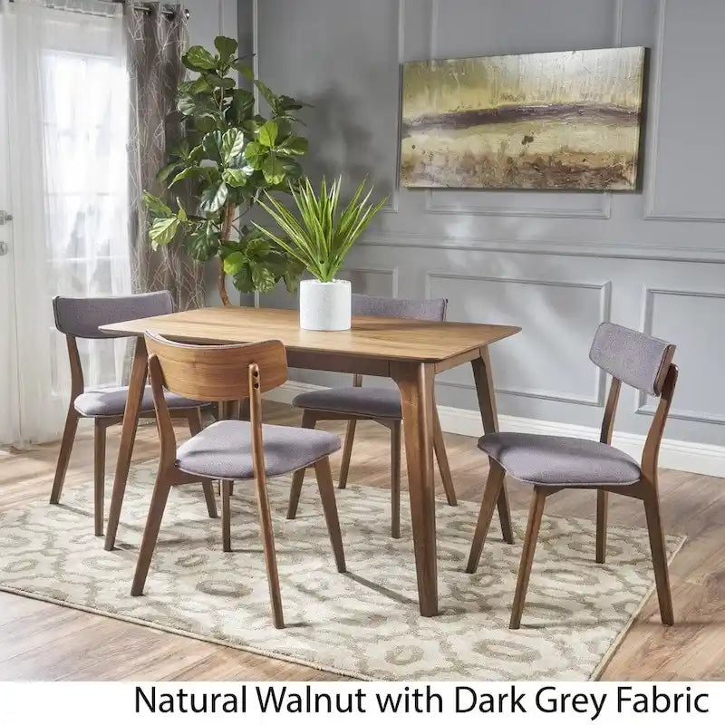 Ensemble de salle à manger rectangulaire Mid-Century, Bois naturel et multicolore, 5 pièces (4 places)
