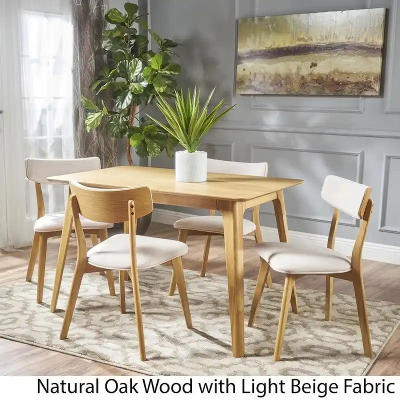 Ensemble de salle à manger rectangulaire Mid-Century, Bois naturel et multicolore, 5 pièces (4 places)