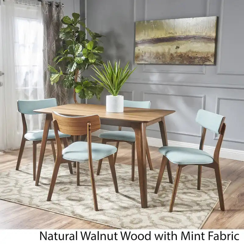 Ensemble de salle à manger rectangulaire Mid-Century, Bois naturel et multicolore, 5 pièces (4 places)