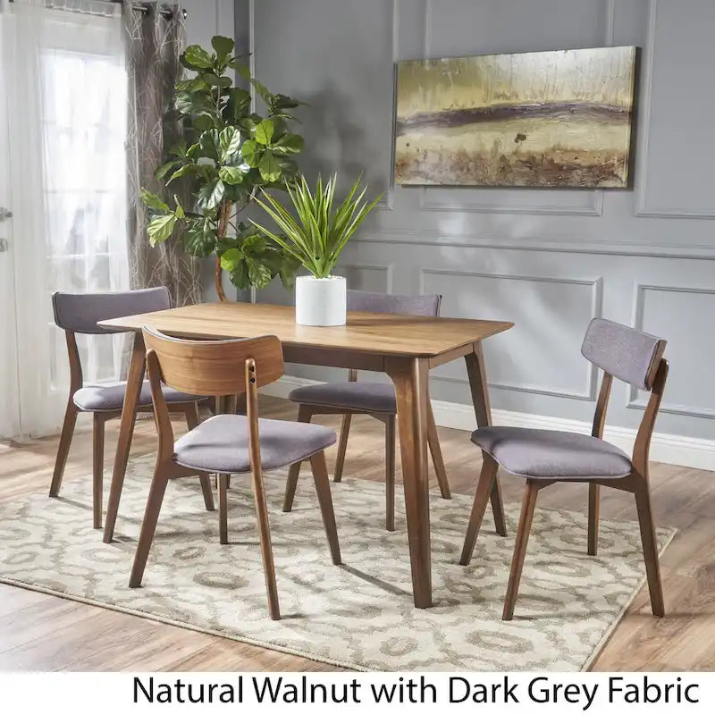 Ensemble de salle à manger rectangulaire Mid-Century, Bois naturel et multicolore, 5 pièces (4 places)