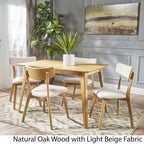 Ensemble de salle à manger rectangulaire Mid-Century, Bois naturel et multicolore, 5 pièces (4 places)