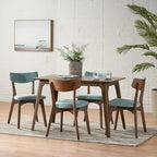 Ensemble de salle à manger rectangulaire Mid-Century, Bois naturel et multicolore, 5 pièces (4 places)