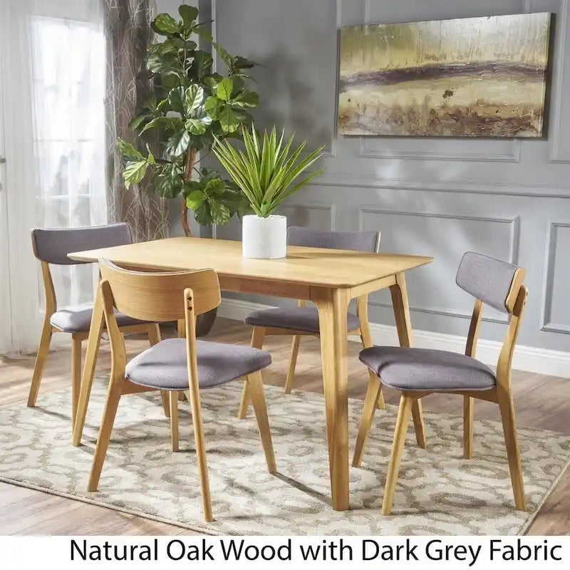 Ensemble de salle à manger rectangulaire Mid-Century, Bois naturel et multicolore, 5 pièces (4 places)