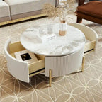 Table basse ronde blanc cassé / noire avec 2 tiroirs