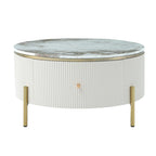 Table basse ronde blanc cassé / noire avec 2 tiroirs