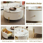 Table basse ronde blanc cassé / noire avec 2 tiroirs
