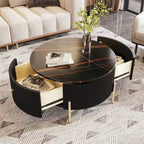 Table basse ronde blanc cassé / noire avec 2 tiroirs