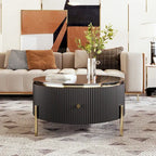 Table basse ronde blanc cassé / noire avec 2 tiroirs