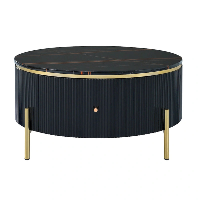 Table basse ronde blanc cassé / noire avec 2 tiroirs