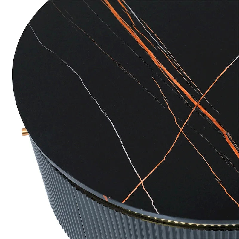 Table basse ronde blanc cassé / noire avec 2 tiroirs