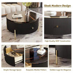 Table basse ronde blanc cassé / noire avec 2 tiroirs