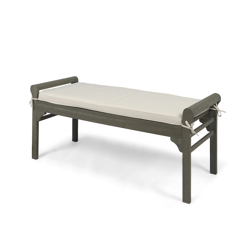 Banc à lattes en bois d'acacia acajou/gris et crème avec coussin, 1 place