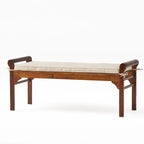 Banc à lattes en bois d'acacia acajou/gris et crème avec coussin, 1 place