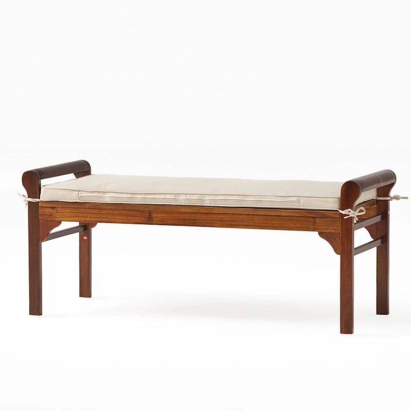 Banc à lattes en bois d'acacia acajou/gris et crème avec coussin, 1 place