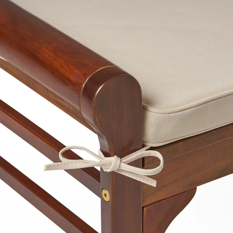 Banc à lattes en bois d'acacia acajou/gris et crème avec coussin, 1 place