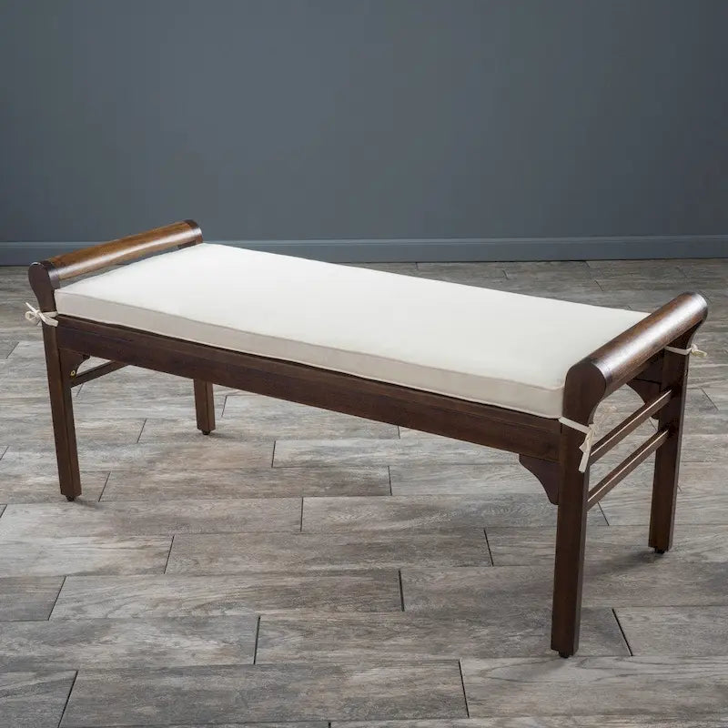 Banc à lattes en bois d'acacia acajou/gris et crème avec coussin, 1 place
