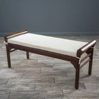 Banc à lattes en bois d'acacia acajou/gris et crème avec coussin, 1 place
