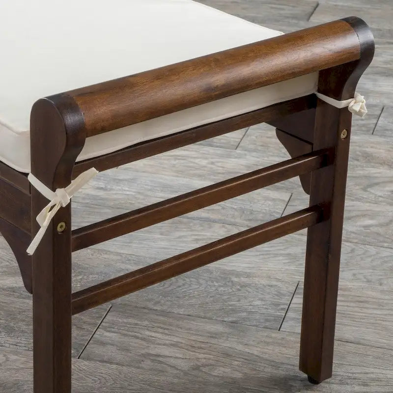 Banc à lattes en bois d'acacia acajou/gris et crème avec coussin, 1 place