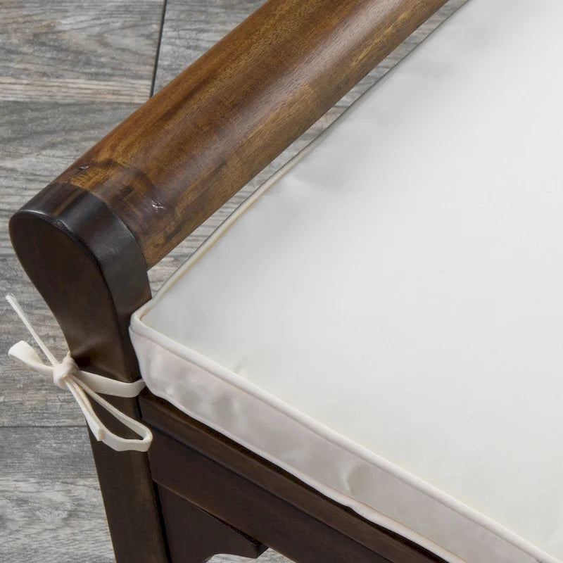Banc à lattes en bois d'acacia acajou/gris et crème avec coussin, 1 place