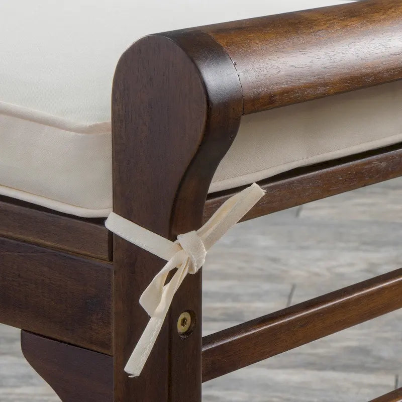 Banc à lattes en bois d'acacia acajou/gris et crème avec coussin, 1 place