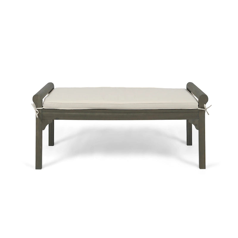 Banc à lattes en bois d'acacia acajou/gris et crème avec coussin, 1 place