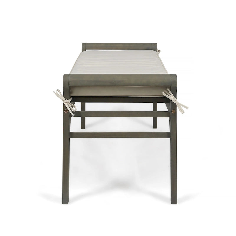 Banc à lattes en bois d'acacia acajou/gris et crème avec coussin, 1 place