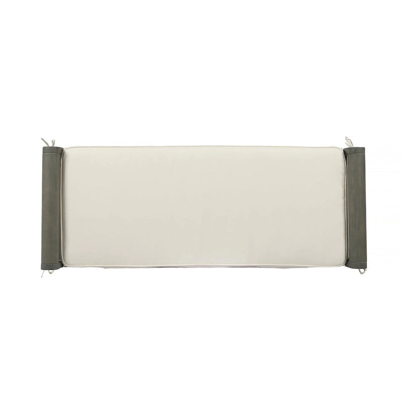 Banc à lattes en bois d'acacia acajou/gris et crème avec coussin, 1 place