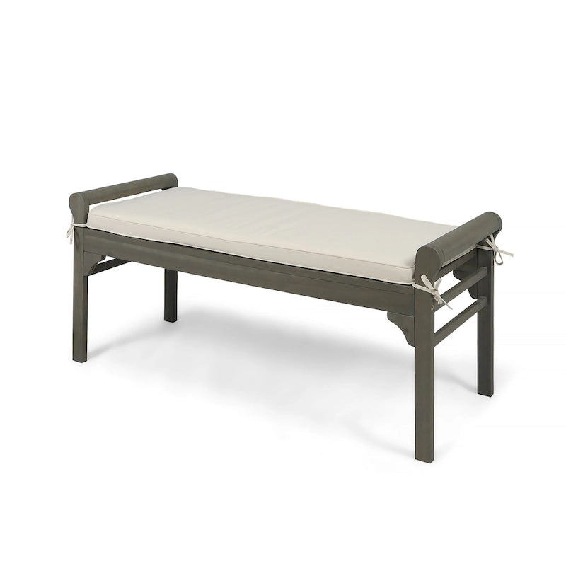 Banc à lattes en bois d'acacia acajou/gris et crème avec coussin, 1 place