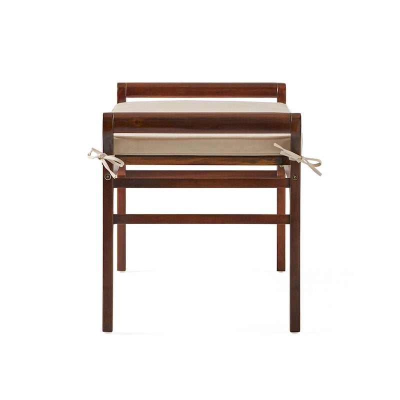 Banc à lattes en bois d'acacia acajou/gris et crème avec coussin, 1 place