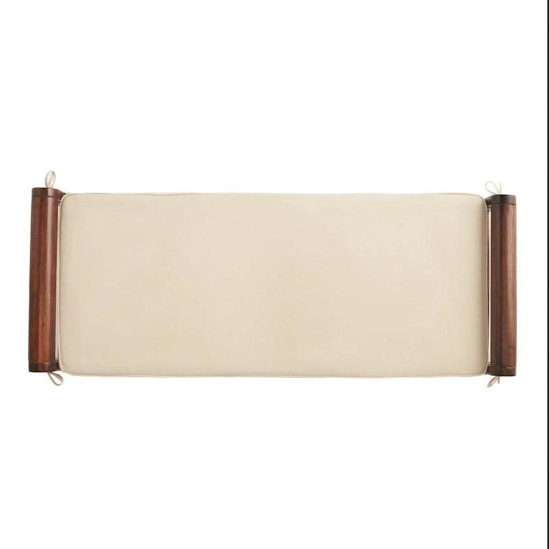 Banc à lattes en bois d'acacia acajou/gris et crème avec coussin, 1 place