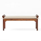 Banc à lattes en bois d'acacia acajou/gris et crème avec coussin, 1 place