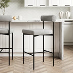 Tabouret de bar et chaise de salle à manger en métal mi-siècle Boucle marron/gris clair/or/crème avec dossier rembourré – De l'unité au lot de 6