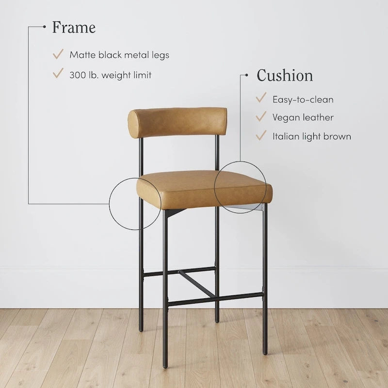 Tabouret de bar et chaise de salle à manger en métal mi-siècle Boucle marron/gris clair/or/crème avec dossier rembourré – De l'unité au lot de 6