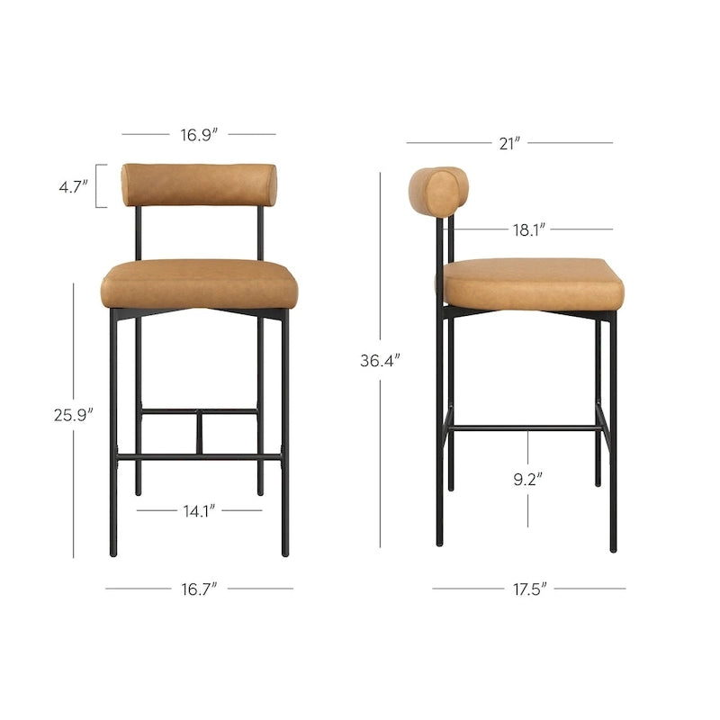 Tabouret de bar et chaise de salle à manger en métal mi-siècle Boucle marron/gris clair/or/crème avec dossier rembourré – De l'unité au lot de 6